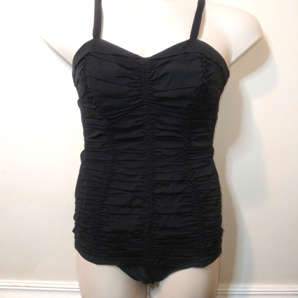 Vintage Rare 1950's Jantzen Black Ruched Front One-Piece Pin-Up Style Swimsuit - Picture 2 of 12